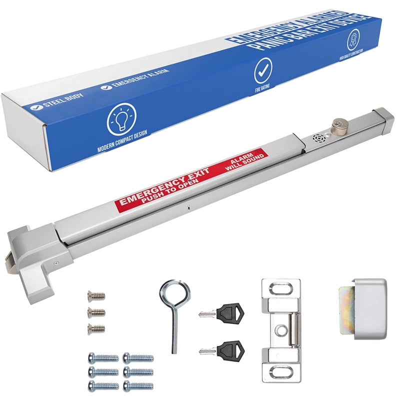 FORTSTRONG Alarmed Commercial Push Bar Exit Device - FH-1550A Panic Bar Loud Warning Strike Bar with Warning Stickers - UL Listed - Easy Installation - Image 1